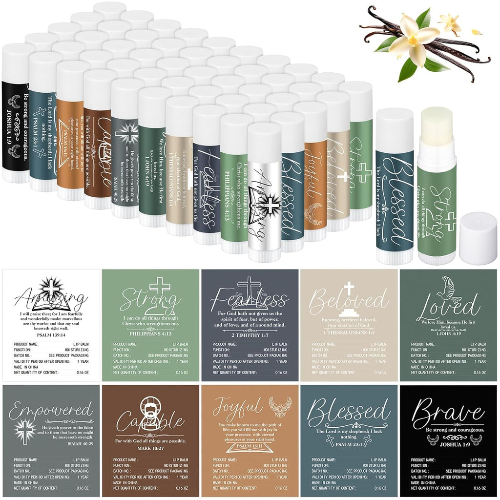 50 Pack Christmas Christian Religious Gifts Bulk Lip Balms for Women Men Church Party Favors Bible Verse Lip Balm with Scripture Gifts for Staff Coworkers Employee Christmas Stocking Stuffers
