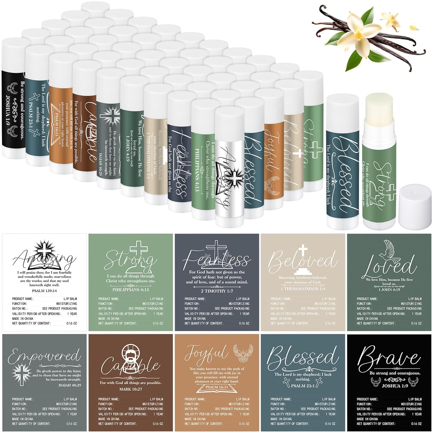 50 Pack Christmas Christian Religious Gifts Bulk Lip Balms for Women Men Church Party Favors Bible Verse Lip Balm with Scripture Gifts for Staff Coworkers Employee Christmas Stocking Stuffers
