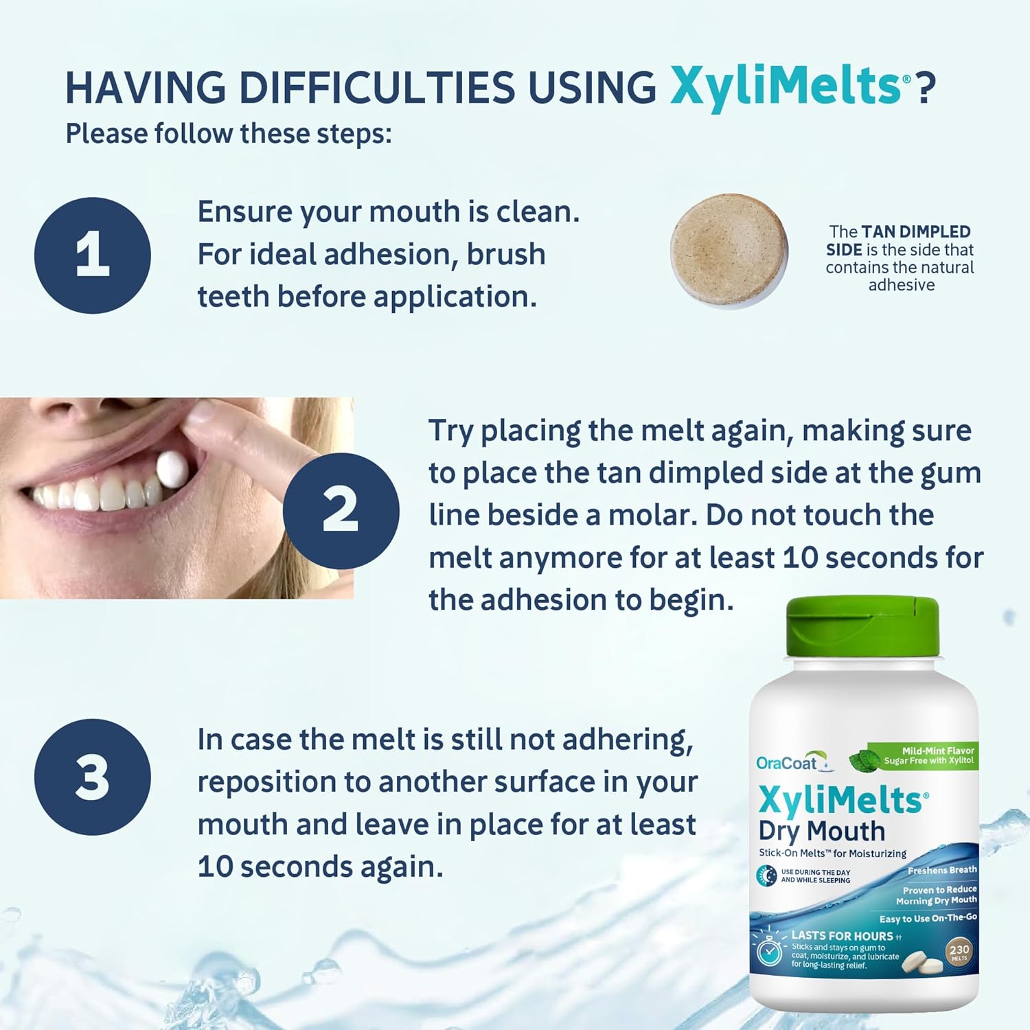 Oracoat XyliMelts for Dry Mouth Night Time or Day - Moisturizing Dry Mouth Adhering Discs, Sugar Free with Xylitol, 230 Count, Mint Flavor, 8-Hour Relief