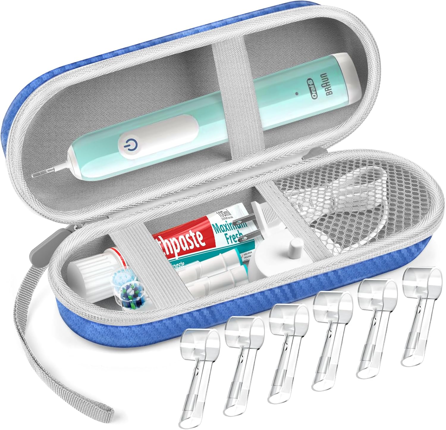 Electric Toothbrush Travel Case, Hard Storage Case with 6pcs Electric Toothbrush Caps