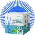 100 Pack Disposable Toothbrushes with Toothpaste Built In | Mint Prepasted Toothbrushes Individually Wrapped - Blue Single Use Waterless Toothbrush with Soft Bristles for Work, Camping, Travel