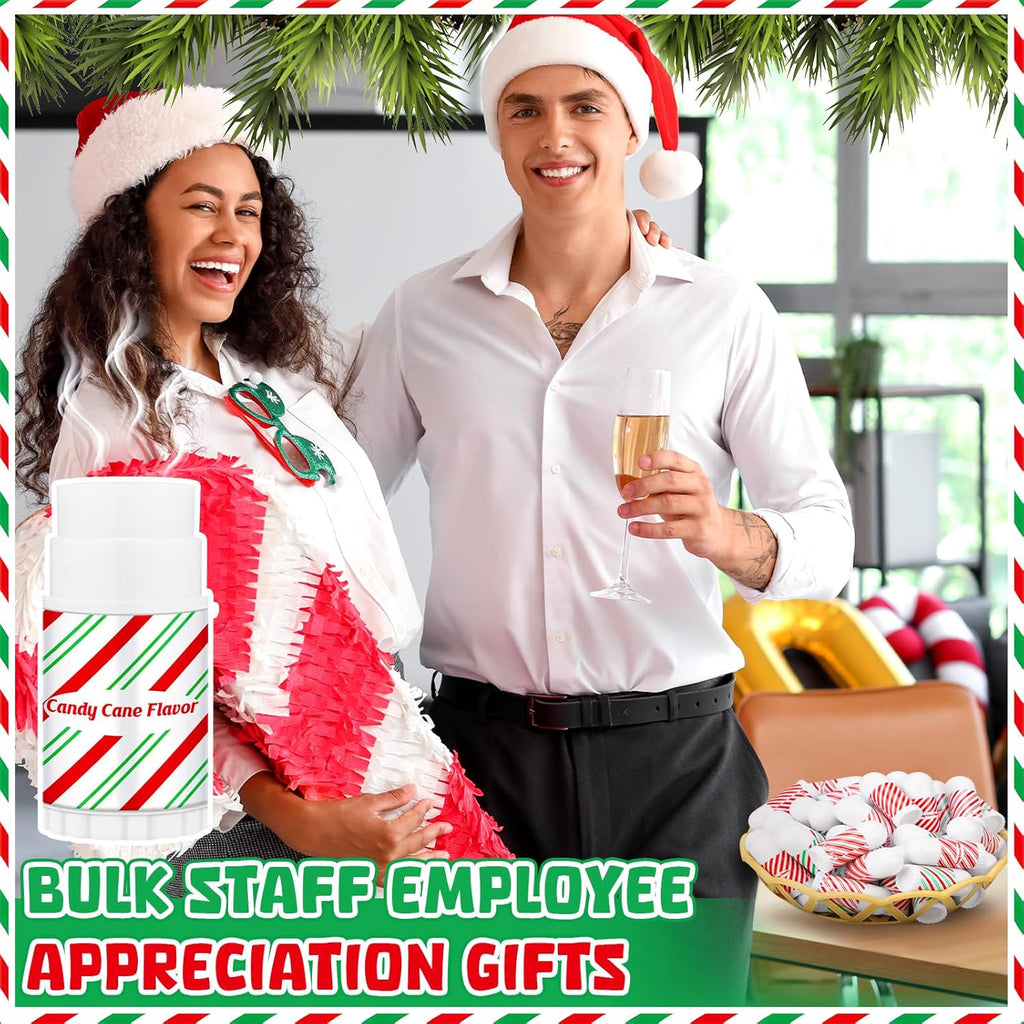 50 Pcs Christmas Lip Balm Bulk Mini Candy Cane Peppermint Flavor Lip Balms Bulk Christmas Stocking Stuffers Xmas Party Gifts Small Thank You Employee Appreciation Gifts for Women Men (Candy)