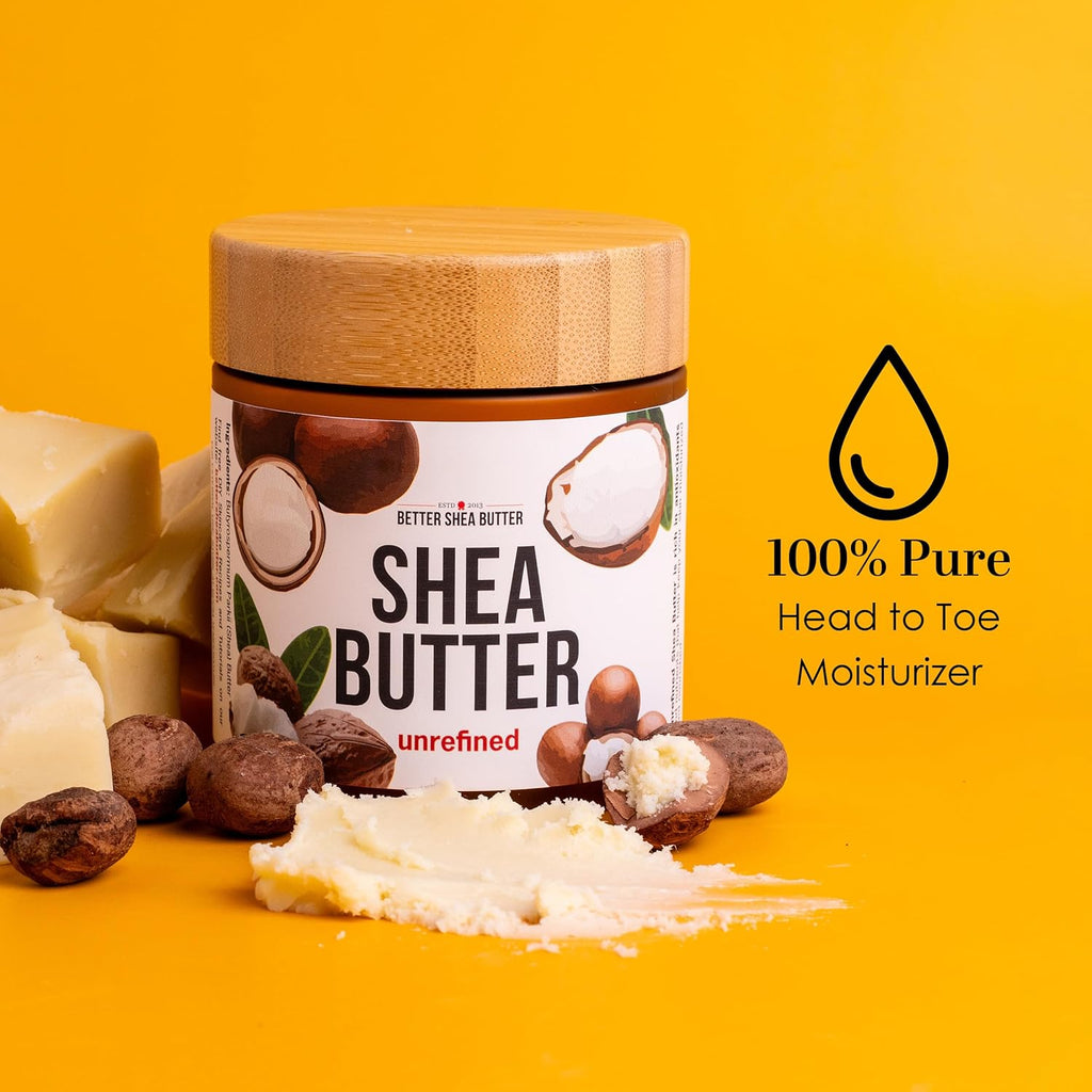 Raw Shea Butter - 100% Pure African Shea Butter for Hair and Body | with Natural Smoky Scent | Unrefined Moisturizer for Dry Skin, DIY Lip Balm, Body Butter, Lotion Bars- 8 oz Jar