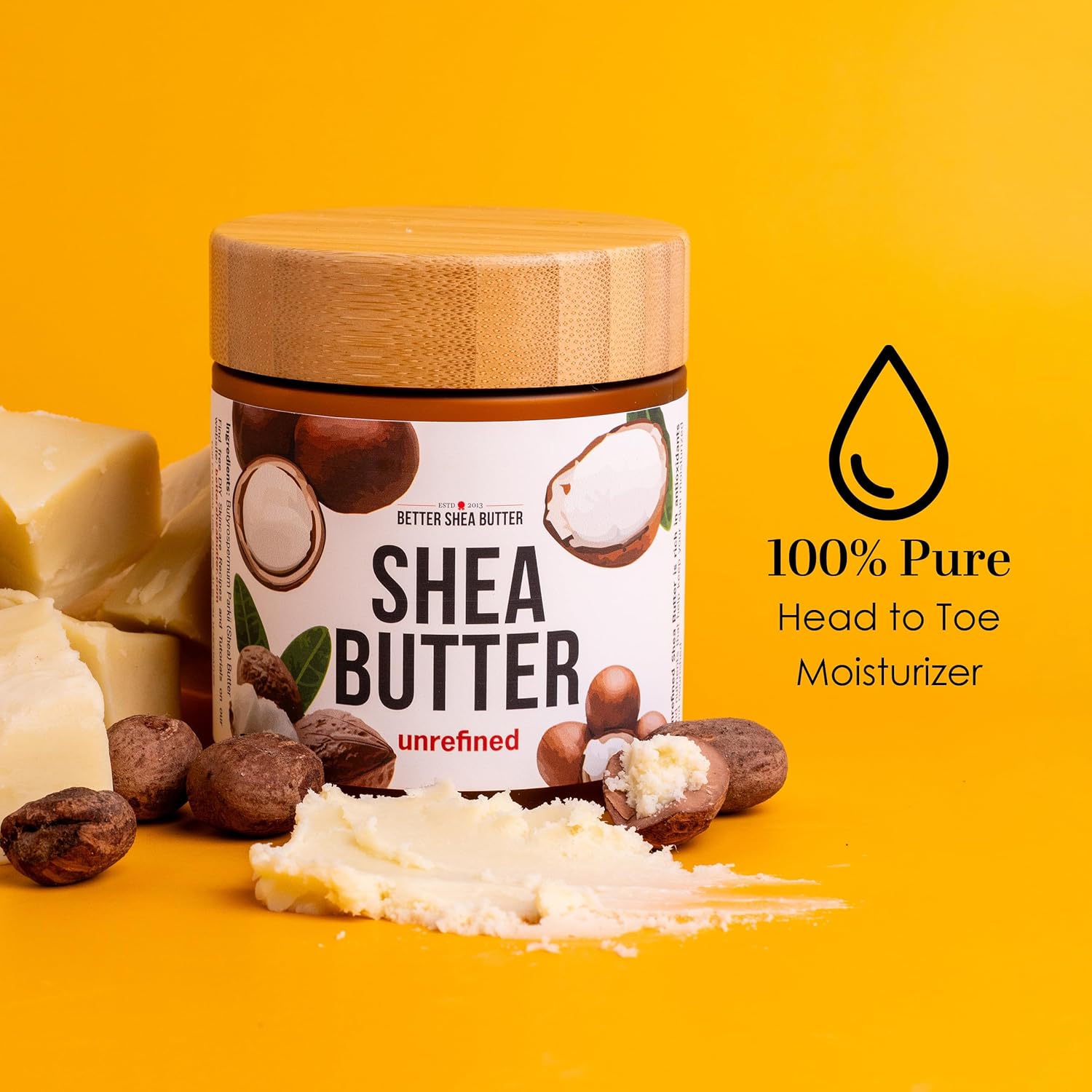 Raw Shea Butter - 100% Pure African Shea Butter for Hair and Body | with Natural Smoky Scent | Unrefined Moisturizer for Dry Skin, DIY Lip Balm, Body Butter, Lotion Bars- 8 oz Jar