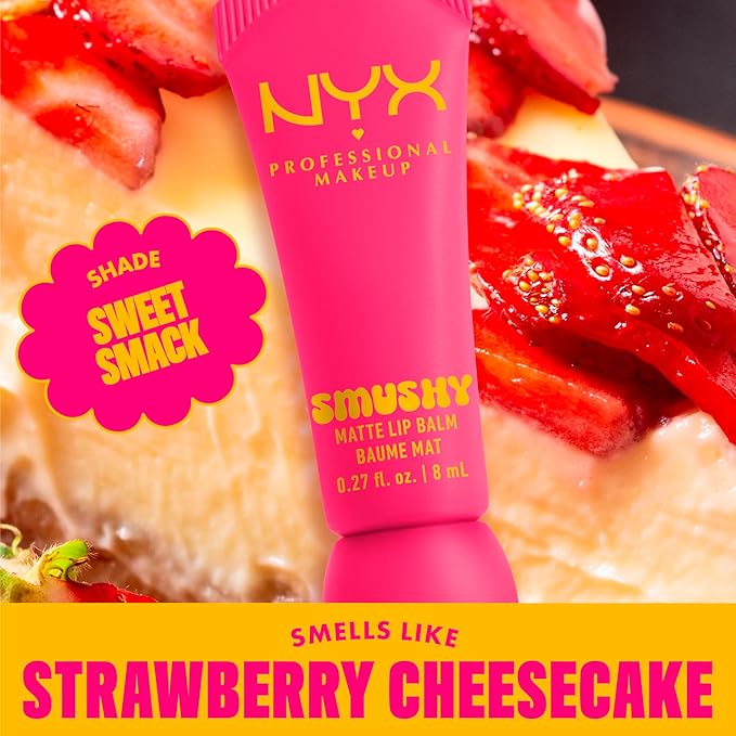 NYX PROFESSIONAL MAKEUP Smushy Matte Lip Balm, Tinted Lip Moisturizer with Soft, Matte Finish - Sweet Smack (Mid-Tone Pink)