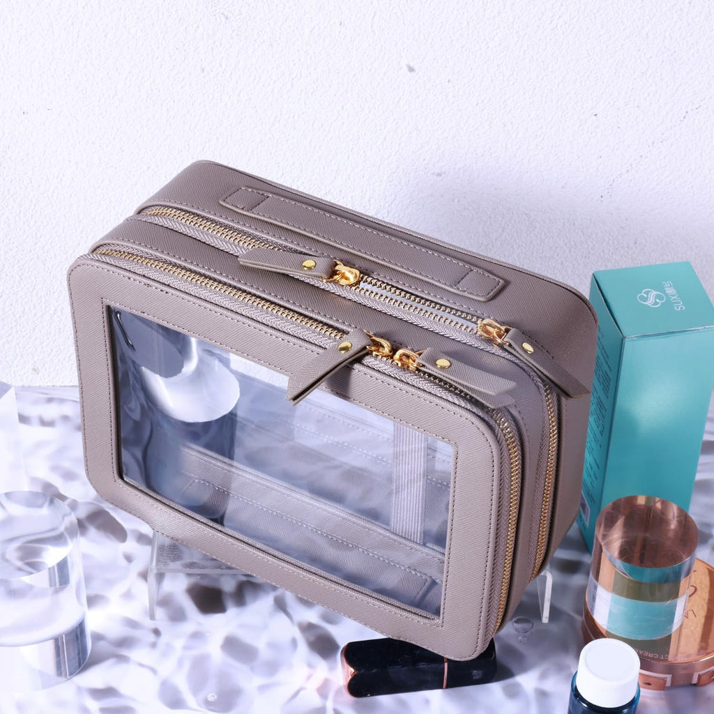 SANHECUN Clear Travel Toiletry bag Toiletry Case Carry on Travel Accessories Bag Makeup Bag(Grey, SHC-TL-2)