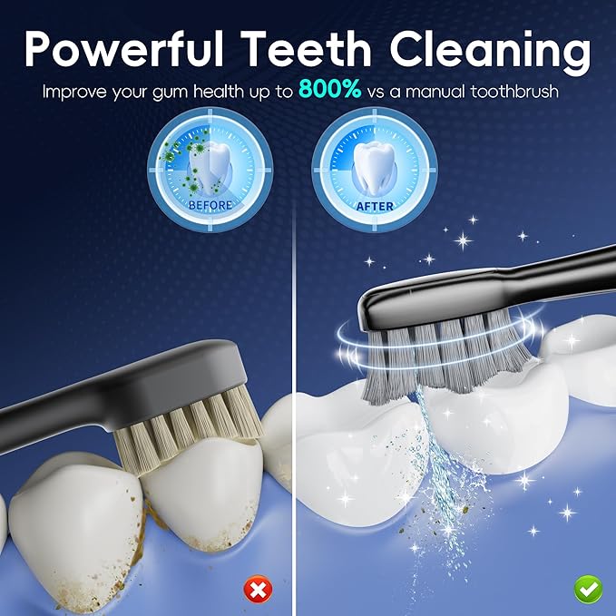 Electric Toothbrush with Water Flosser, 3 Sonic Modes, 5 Flossing Speeds with 3 Brushes + 1 Nozzle, Portable Flossing Toothbrush Combo for Adults Teeth Cleaning Kit for Plaque Removal,Black