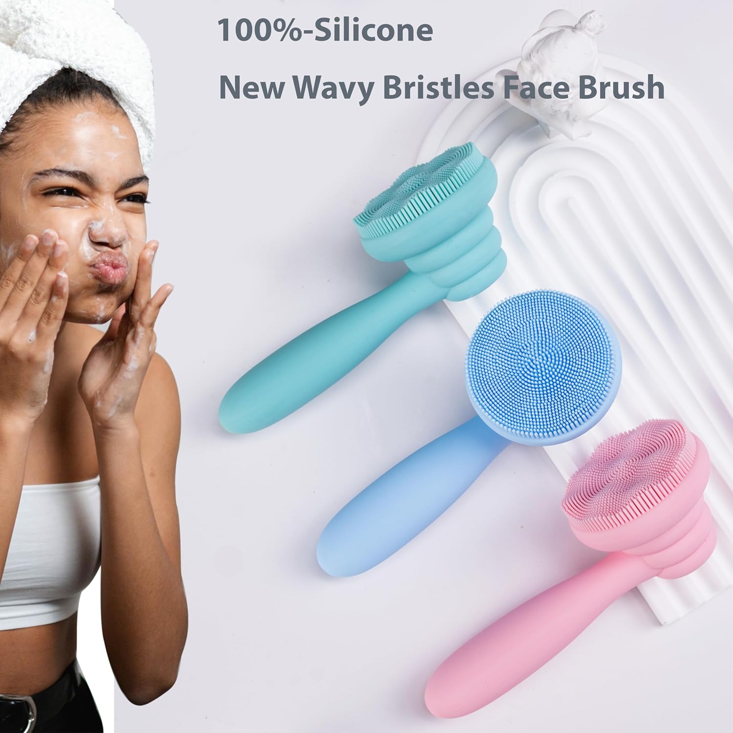 2 PC Silicone Facial Cleansing Brush Facial Scrubber Manual Exfoliating Facial Brush Face Cleanser Face Exfoliator Ultrafine Bristles for Sensitive Skin Easy to Clean Lather Well(Pink&Green)