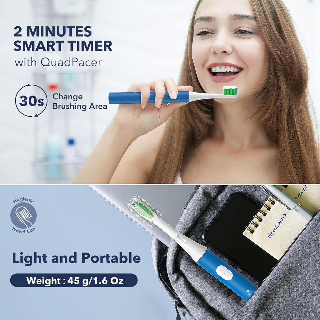 ARISSON Sonic Electric Toothbrush for Adults and Kids, 40,000 VPM Power Toothbrush, 1.5H Fast Charge Ultrasonic Electric Toothbrushes with 2 Minutes Smart Timer, White on Azure Blue