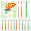 100 Pack Disposable Toothbrushes Bulk – Individually Wrapped Soft Bristles Single Use for Adults & Kids, Travel Hotel Guest Dental Office Donation Emergency Hygiene,Minimalist Design 5 Colors