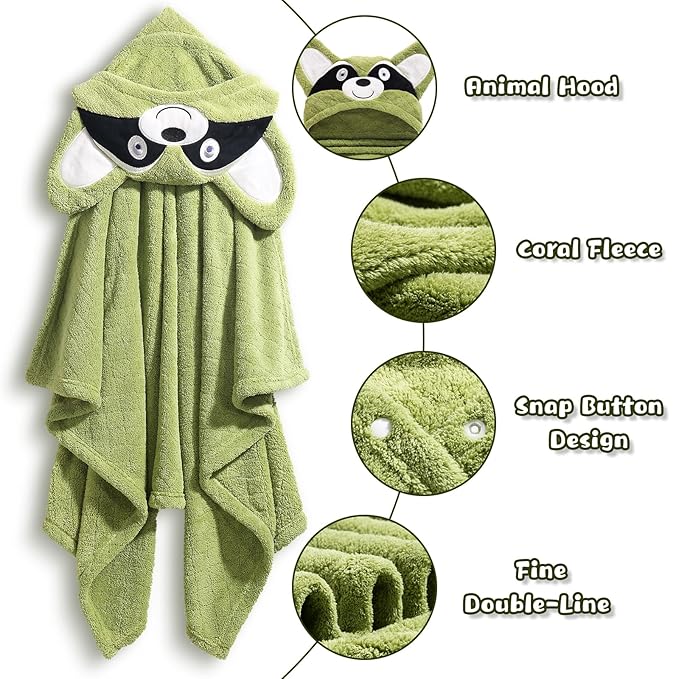 2-Pack Animal Hooded Bath Towels for Babies & Kids 0-6 Years, 50x32 Inch Ultra Soft Coral Fleece Baby Towel Set, Super Absorbent, Bath Time Essentials with Cute Animal Ears, Gift Ready