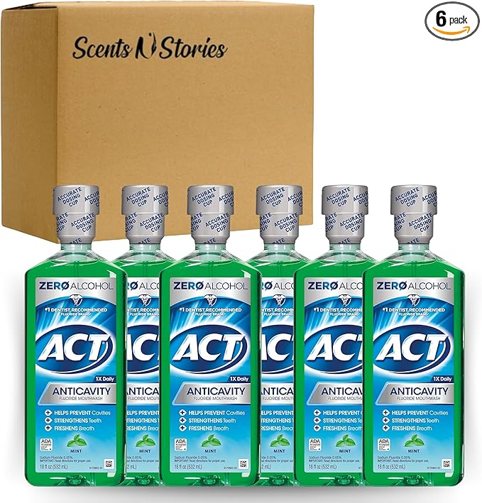 Fluoride Mouthwash 18 Fl Oz (Pack of 6) for Act_s, Mint Premium Freshness and Oral Care Solution