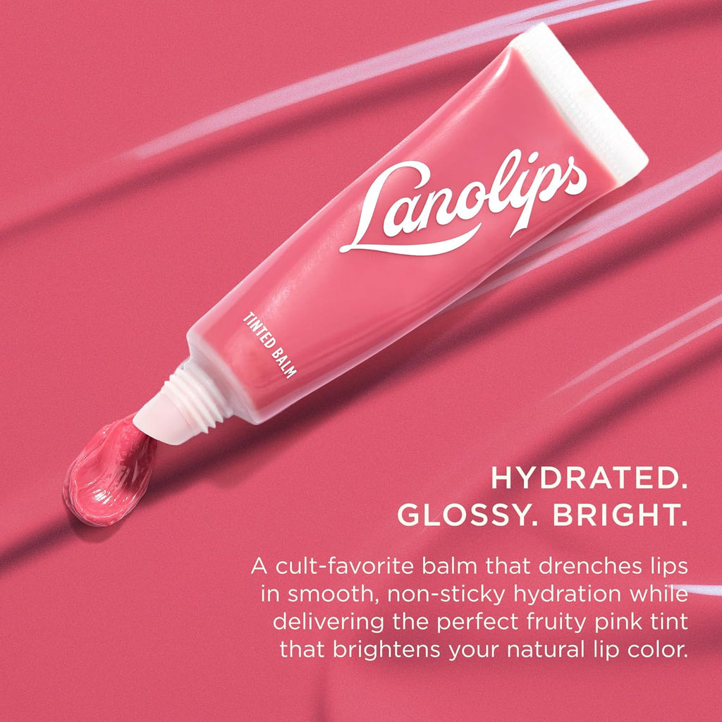 Lanolips Tinted Lip Balm - Moisturizing, Color-Tinted Balm with Lanolin & Vitamin E for Dull, Dry, Cracked Lips, Rhubarb (12.5g / 0.44oz)