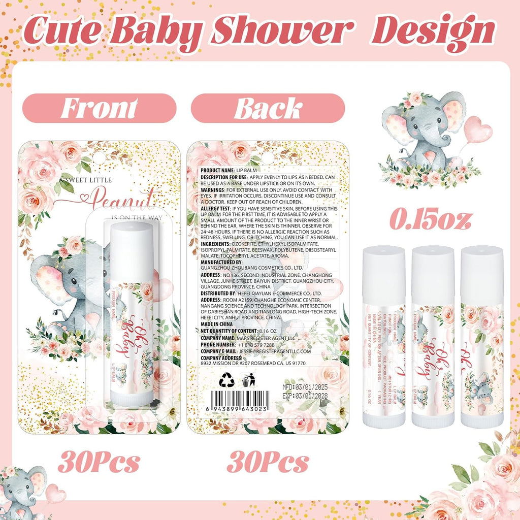 30 Pack Christmas Pink Elephant Party Baby Shower Games Prizes Bulk Lip Balms Little Peanut Party Gifts for Winners Boy Girls Gender Reveal Favors Decor Baby Shower Souvenirs Stocking Stuffers