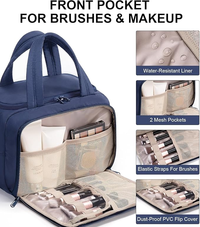 Travel Toiletry Bag, Lightweight Wide-open Large Puffy Toiletry Bag for Women, Quilted Makeup Bag Organizer Water-resistant Cosmetic Bag with Handle for Toiletries, Essentials, Accessories