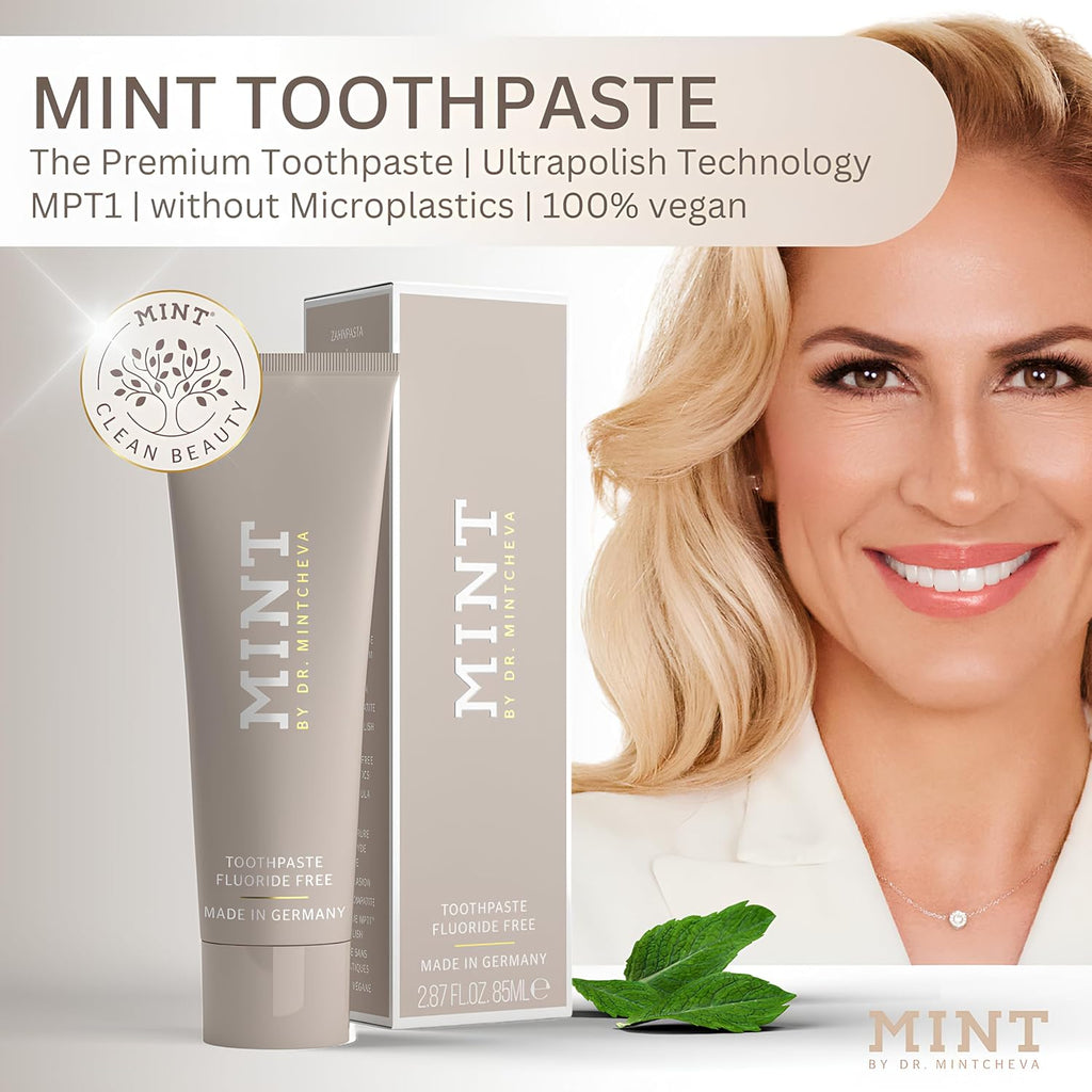 Mint Toothpaste Without Fluoride - Vegan and Without microplastic - Cleans Particularly Thoroughly and Protects reliably - Unique Ultrapolish Technology MPT1 - by Dr. Mintcheva | 2.78 oz
