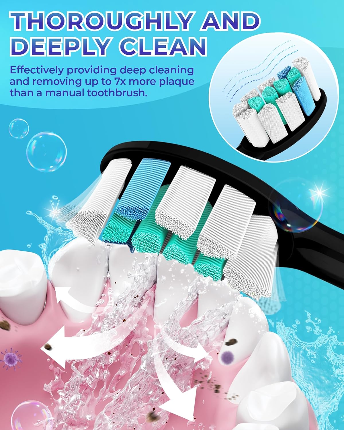 Replacement Toothbrush Heads Compatible with Philips Sonicare：10 Pack Soft Replacement Electric Brush Head Compatible with Phillips Sonicare Snap-on System Black