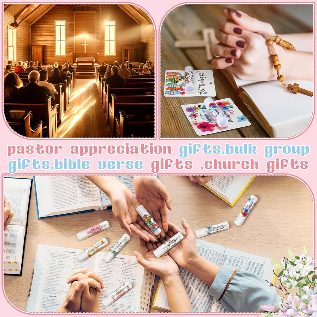 50 Pack Christian Religious Gifts Bulk Bible Verse Lip Balms 5 Flavor for Women Men Christian Religious Church Party Favors with Scripture Inspirational Gifts for Coworkers Staff