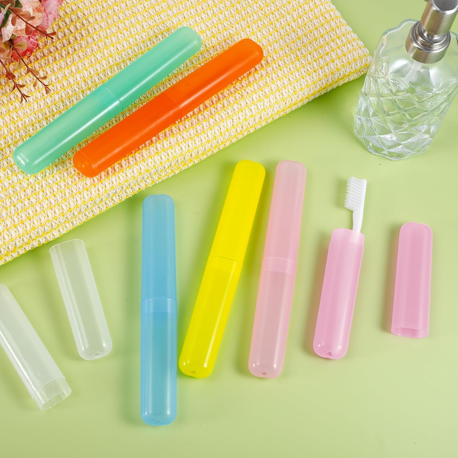 24 Pcs Travel Toothbrush Case, Plastic Portable Toothbrush Storage Cases, Dust-Proof Toothbrushes Container, Breathable Toothbrush Holder for Travel Camping Home School Business, 6 Colors