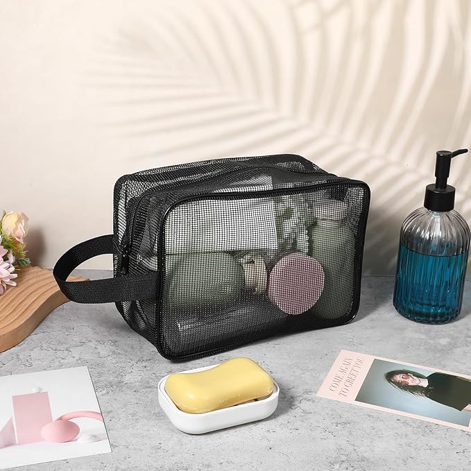 Mesh Shower Caddy Bag, Portable Rectangle Toiletry Bags Quick Dry Tote Bag with Zipper Toiletry Organizer Bags for Gym Travel Camping College Dorm Room Bathroom(9.8x4.3x6.3in)