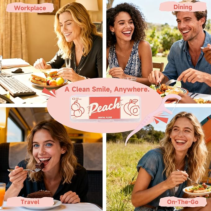Travel Floss Picks, Peach Flavor, Dental Floss for Adults, 120 Count (3 Boxes of 4 Travel Packs)