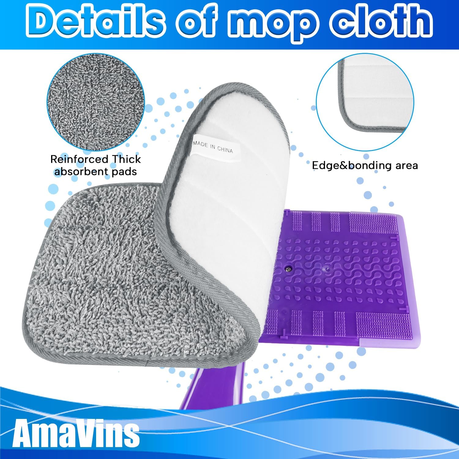3 Pack Reusable Mop Pads Compatible with Wet Jet Mops, Wet Jet Pads Refills, 12-inch Washable Microfiber Mop Pads for Floor Cleaning Wet Dry Use for Any Floor Types