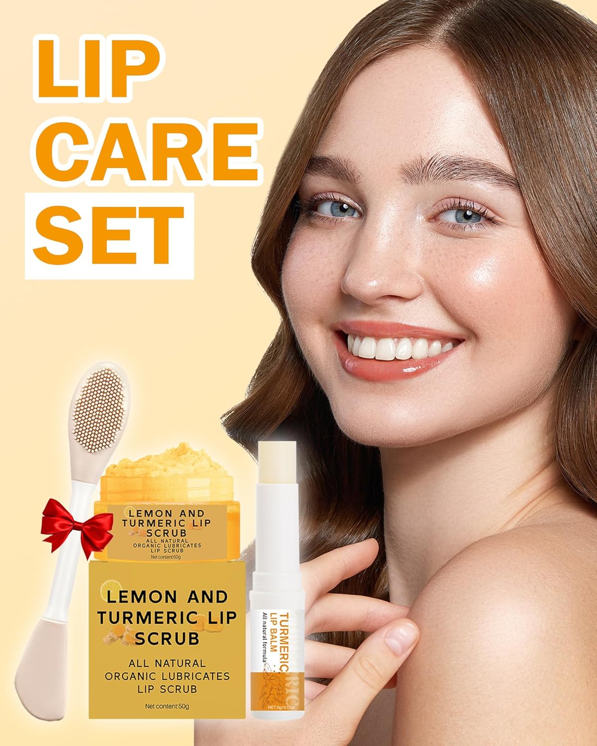 3Pcs Turmeric Lemon Lip Scrub and Turmeric Lip Balm Hydrating & Nourishing Lip Care kit, Exfoliating Lip Scrub with Aloe Vera For Dark Lips,Long-Lasting Natural Balm Moisturizer for Dry, Cracked Lips