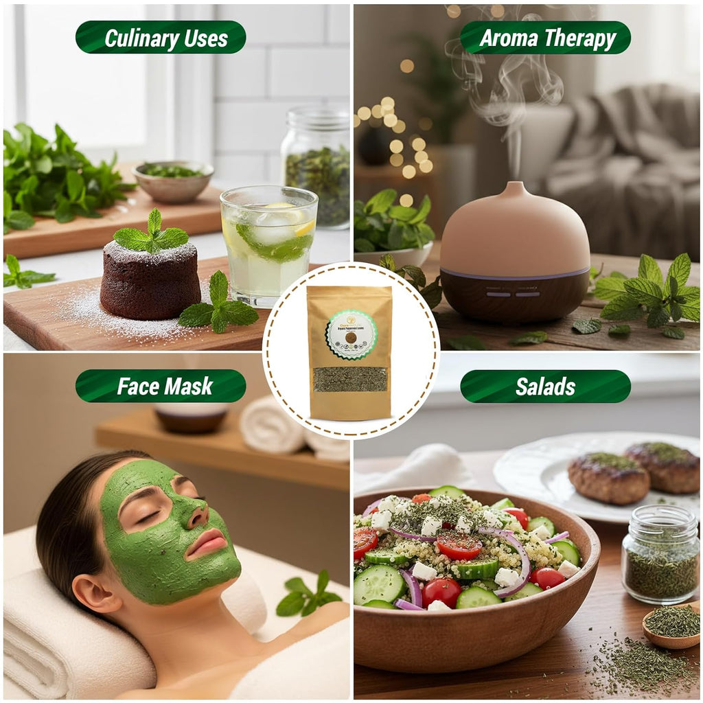 Cure Wid Pure Dried Peppermint Leaves 1lb Cut & Sifted Organic Peppermint Tea Loose Leaves,Fresh & Fragrant Mint Tea Non-Irradiated Caffeine-Free Herbal Tea - Eco-Friendly Resealable Pack te de menta