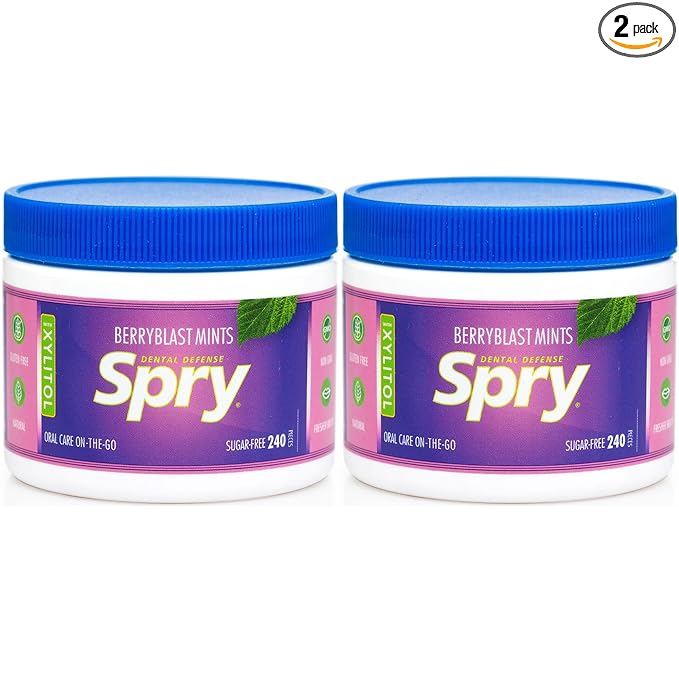 Spry Xylitol Berry Blast Mints Sugar Free Candy - Promote Oral Health, Increase Saliva Production, Stop Bad Breath, Non-GMO, Gluten-Free, 240 Count (Pack of 2)