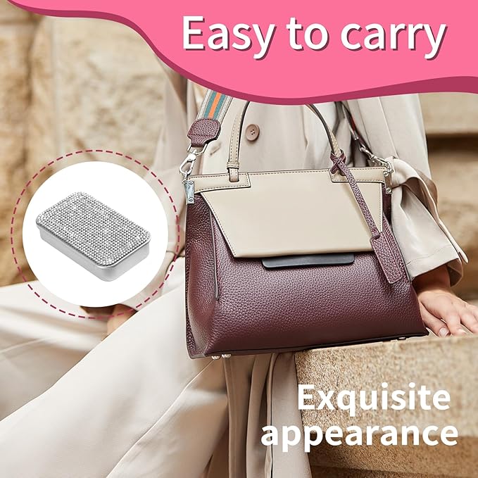 2Pcs Bling Dental Floss Holder,Portable & Refillable Floss Pick Holders, Metal Tin Box Case for Q-tip,Cotton Swab(Silver)