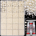 13500Pcs Flatback Pearls for Bedazzling (Beige) with 3Pcs B7000 Jewelry Glue, Assorted Size 2/3/4/5/6/8/10mm Half Pearl, Bedazzling Gems for Crafting Clothing Tumbler Shoes Embellishment Nail Art