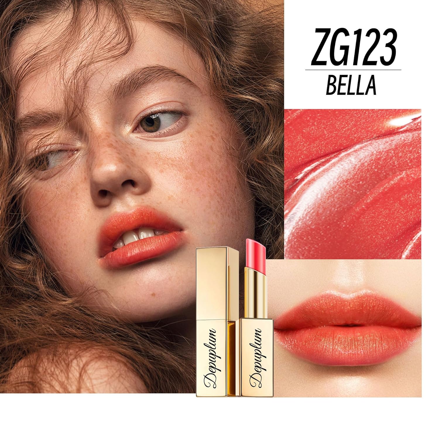 Orange Red Lipstick Moisturizing for Women Shimmer Tinted Lip Balm Hydrating Nourishing Lip Gloss Vegan& Cruelty Free Lip Makeup, ZG123 Bella