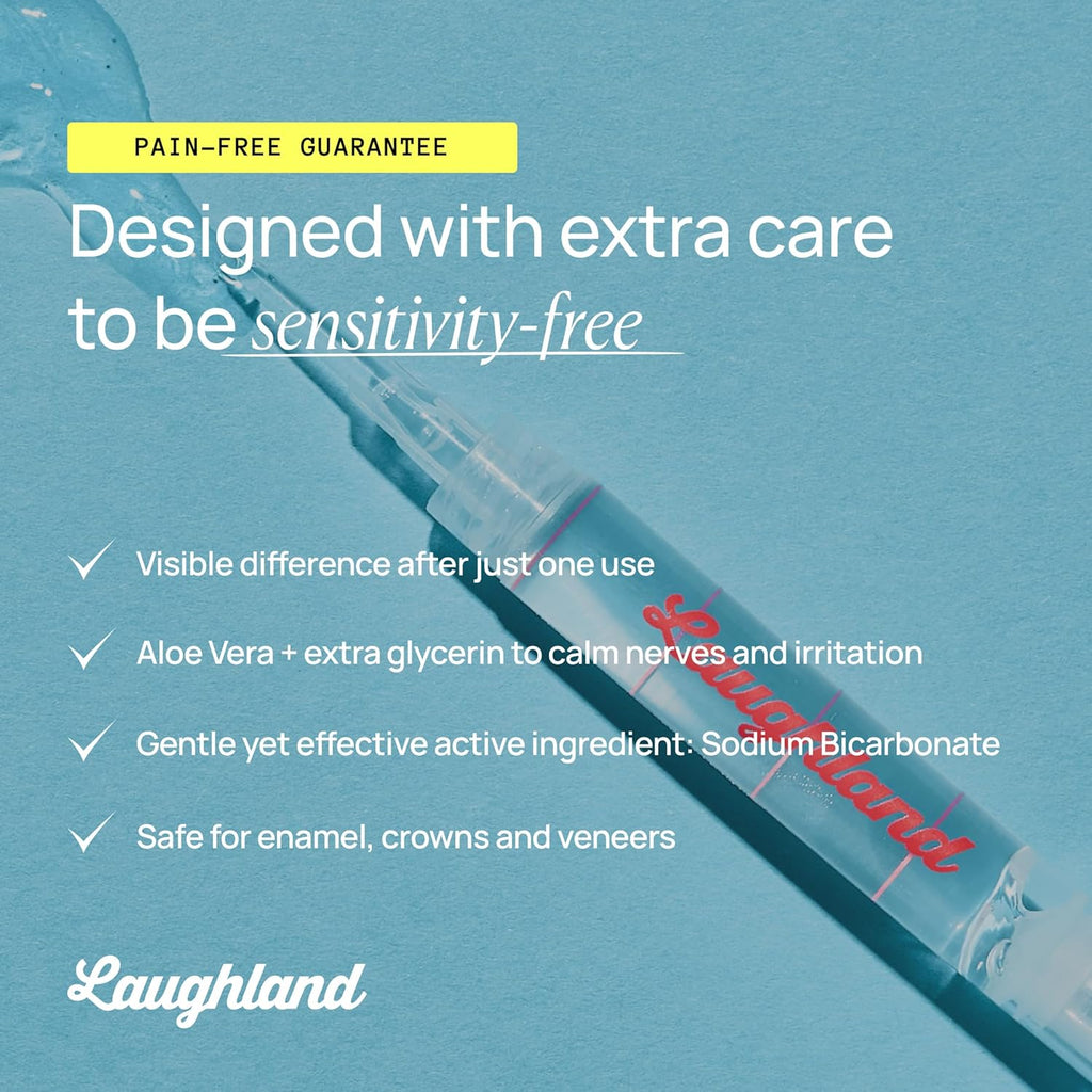 Laughland Gentle Teeth Whitening Gel 3 Pack, Tooth Whitener, Made with Sodium Bicarbonate, Glycerin, Aloe Vera & Mint, Gentle on Sensitive Teeth, at Home Dental Care, Travel Friendly, 6 Treaments