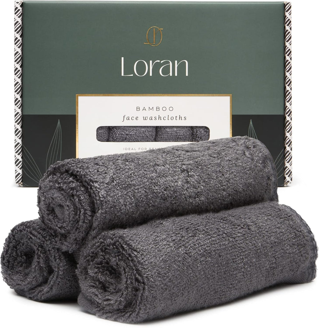 Charcoal Grey Washcloths Set of 6 Soft Facial Cloths 10” x 10” 100% Viscose Derived from Bamboo Spa-Like Feel Silky Face Cloth for Skin Cleansing