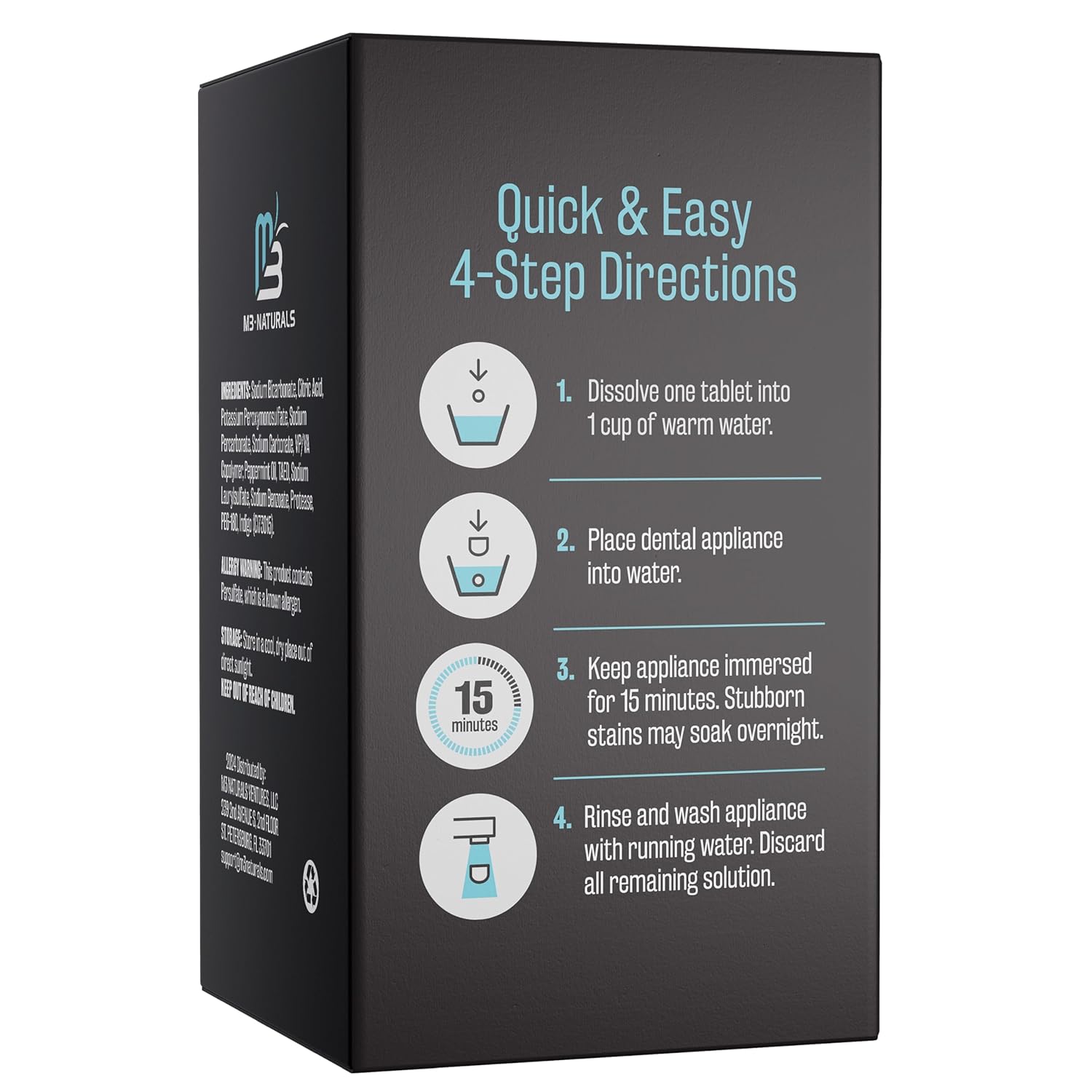 Overnight + Whitening Retainer Cleaner, Remove Stains, Discoloration, and Plaque | 4 Month Supply | Denture Cleanser with Whitening Boost,120 Tablets by M3 Naturals