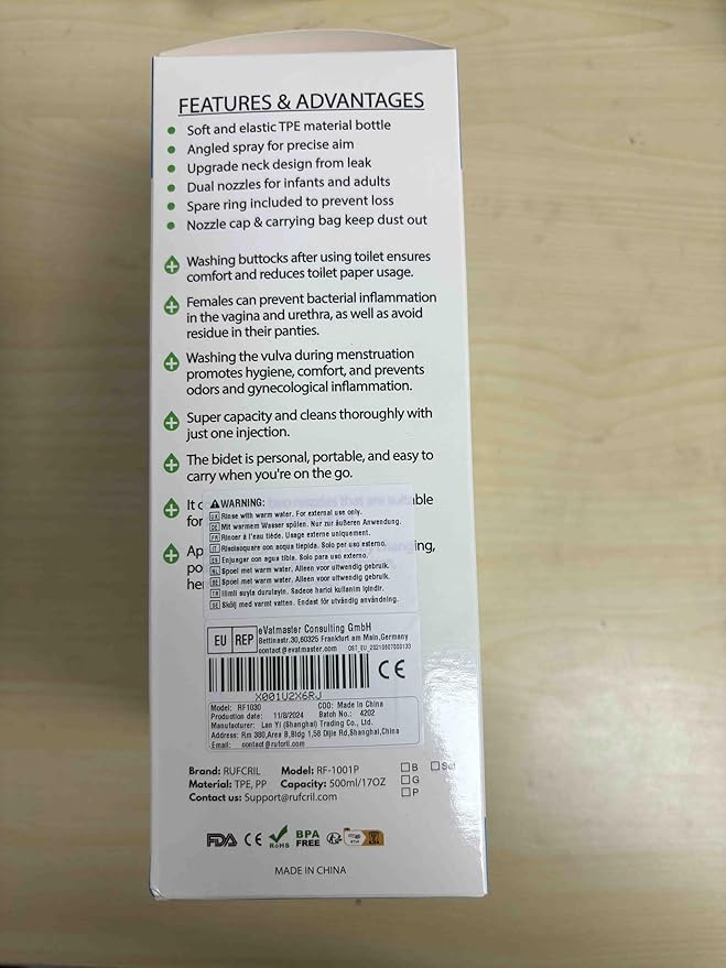 RUFCRIL Peri Bottle, 2-Pack Portable Travel Bidet with Bag, TPE Material Can Be Boiled, 17oz/500ml with 2 Sealing Rings,Essentials for Postpartum Perineal Care,Hemorrhoid Treatment,and Baby(Blue)