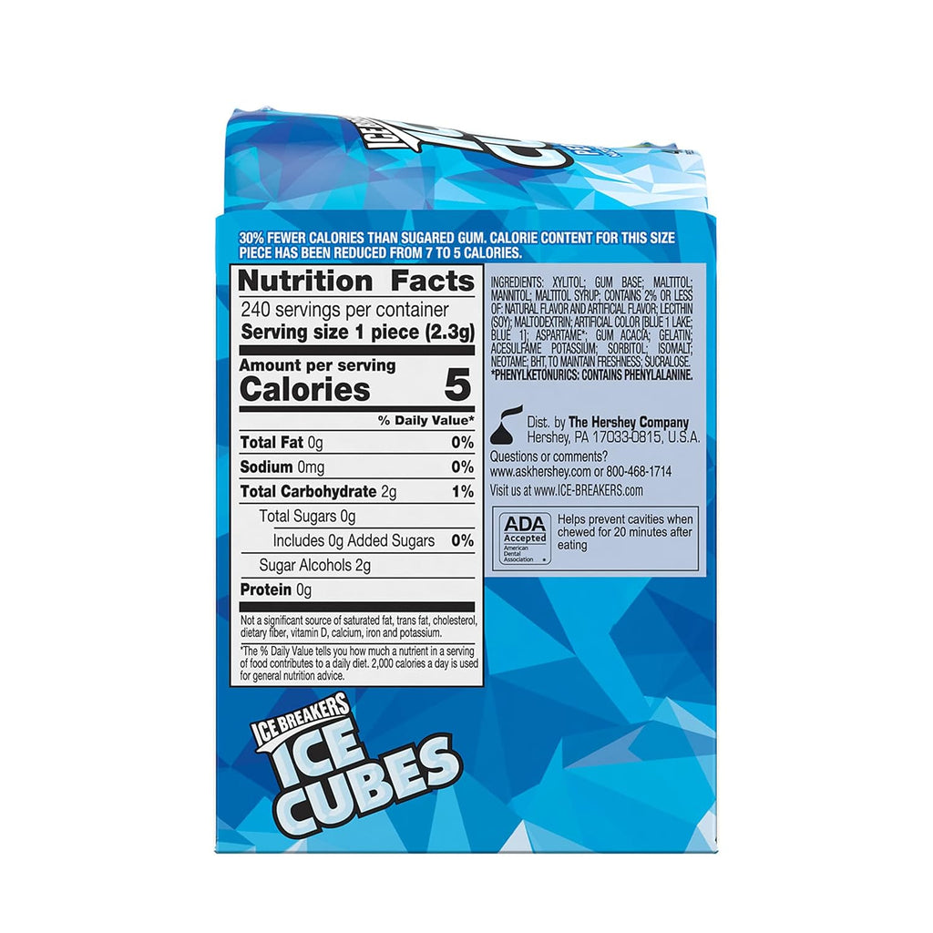 ICE BREAKERS Ice Cubes Peppermint Sugar Free Chewing Gum Bottles, 3.24 oz (6 Count, 40 Pieces) (Pack of 2)