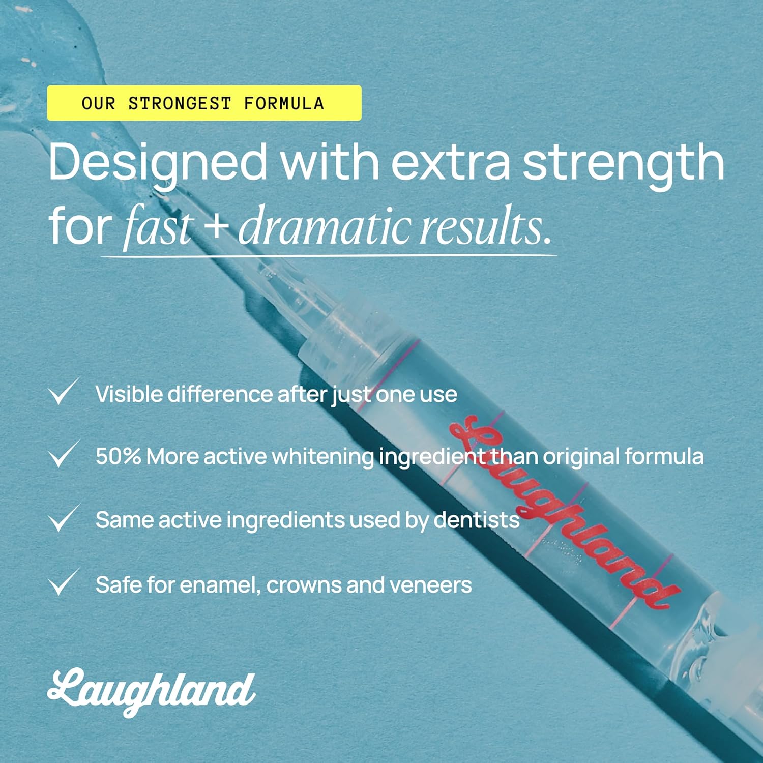 Laughland Super Strength Teeth Whitening Gel 3 Pack, Tooth Whitener, 11% Hydrogen Peroxide, Glycerin, Aloe Vera & Mint, at Home Dental Care, Travel Friendly, 6 Treatments