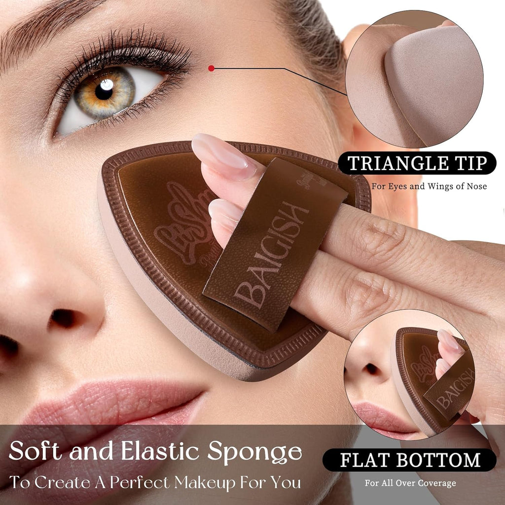 Makeup Sponge Set For Foundation Concealer, Triangle Powder Puff Soft Sponges Blender, Latex Free Blender Sponge For Liquid, Cream, and Powder Seamless & Flawless Makeup (Maillard 2 Set)