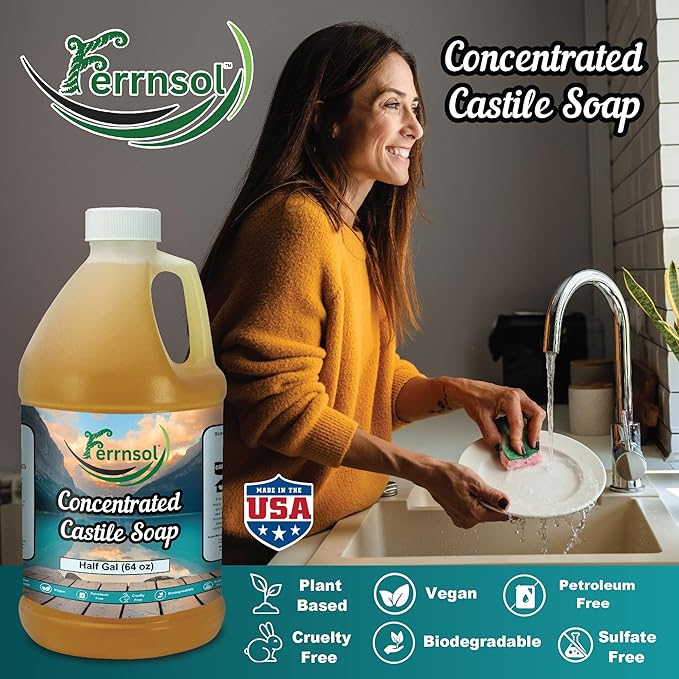 1/2-gal Concentrated Castile Gel Soap – Unscented, Fragrance-Free – Ultra Thick Natural Cleaner for Hands, Laundry, and Surfaces – Biodegradable – 64oz Refill