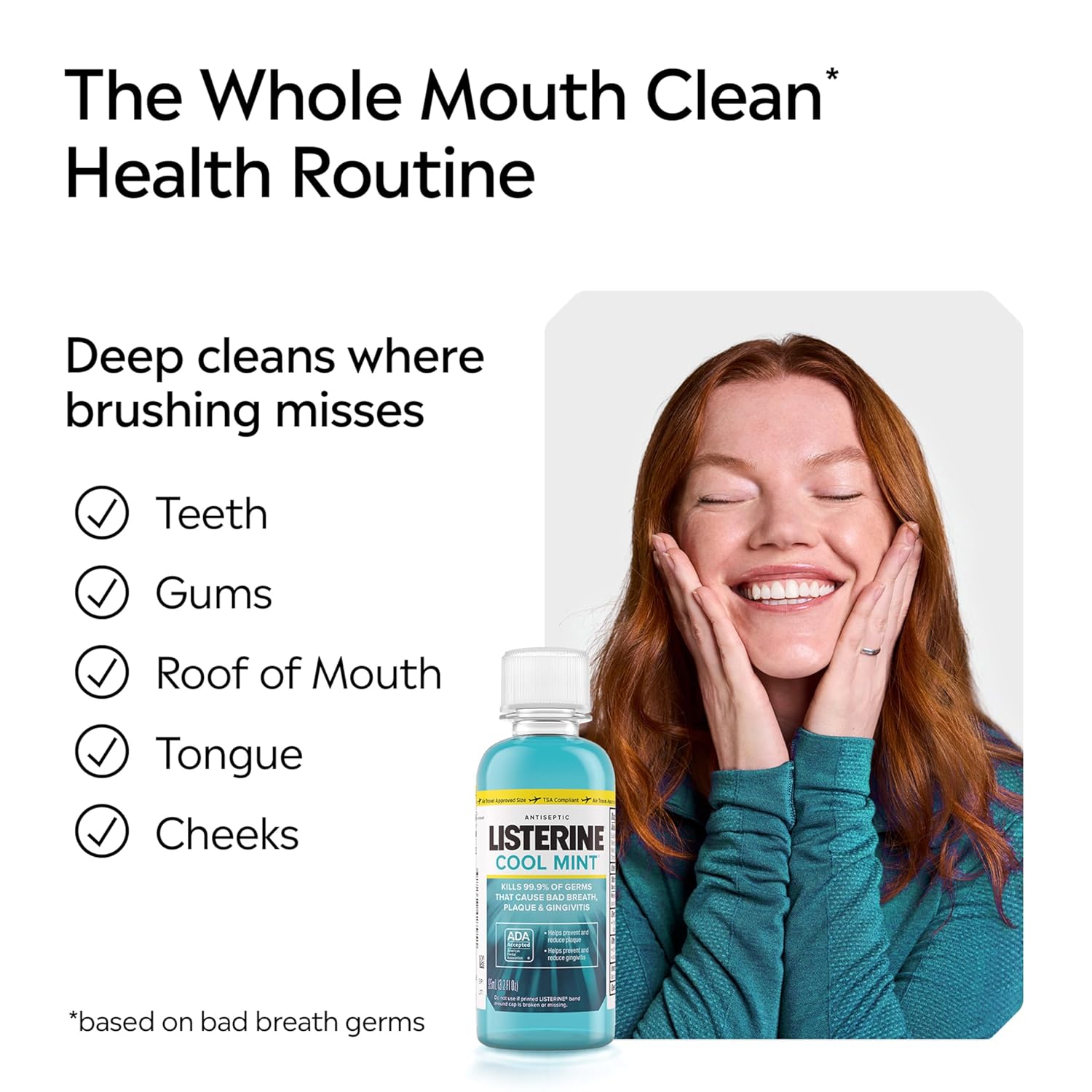 Listerine Cool Mint Antiseptic Mouthwash, Kills 99.9% of Germs That Cause Bad Breath, Plaque & Gingivitis, ADA Accepted, Clinically Proven, Cool Mint Flavor, for Adults, 1L Bottles, 2 Pack