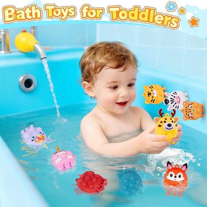 Stocking Stuffers for Kids Toddlers, 12PCS Animal Suction Pop Toys for Age 1 2 3 4 5 6, Airplane Car Travel Activities Essential, Birthday Gifts for Boys Girls 3 4 5+ Year Old, Bath Toys for Toddlers