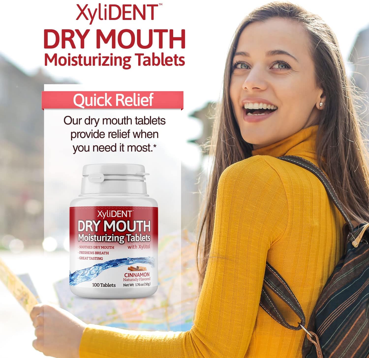 Nature's Stance XyliDENT Xylitol Tablets for Dry Mouth Relief - Stimulates Saliva, Freshens Breath, Reduces Acid Production, Fast Acting Relief, 100 Count (Cinnamon)