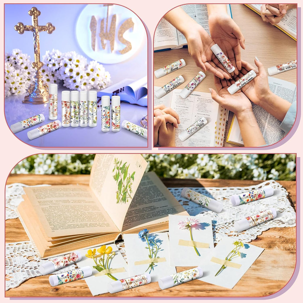 50 Pack Christian Religious Gifts Bulk Lip Balms for Women Men Church Party Favors Bulk Bible Verse Lip Balm with Scripture Inspirational Gifts for Coworkers Staff Employee (Wildflower)