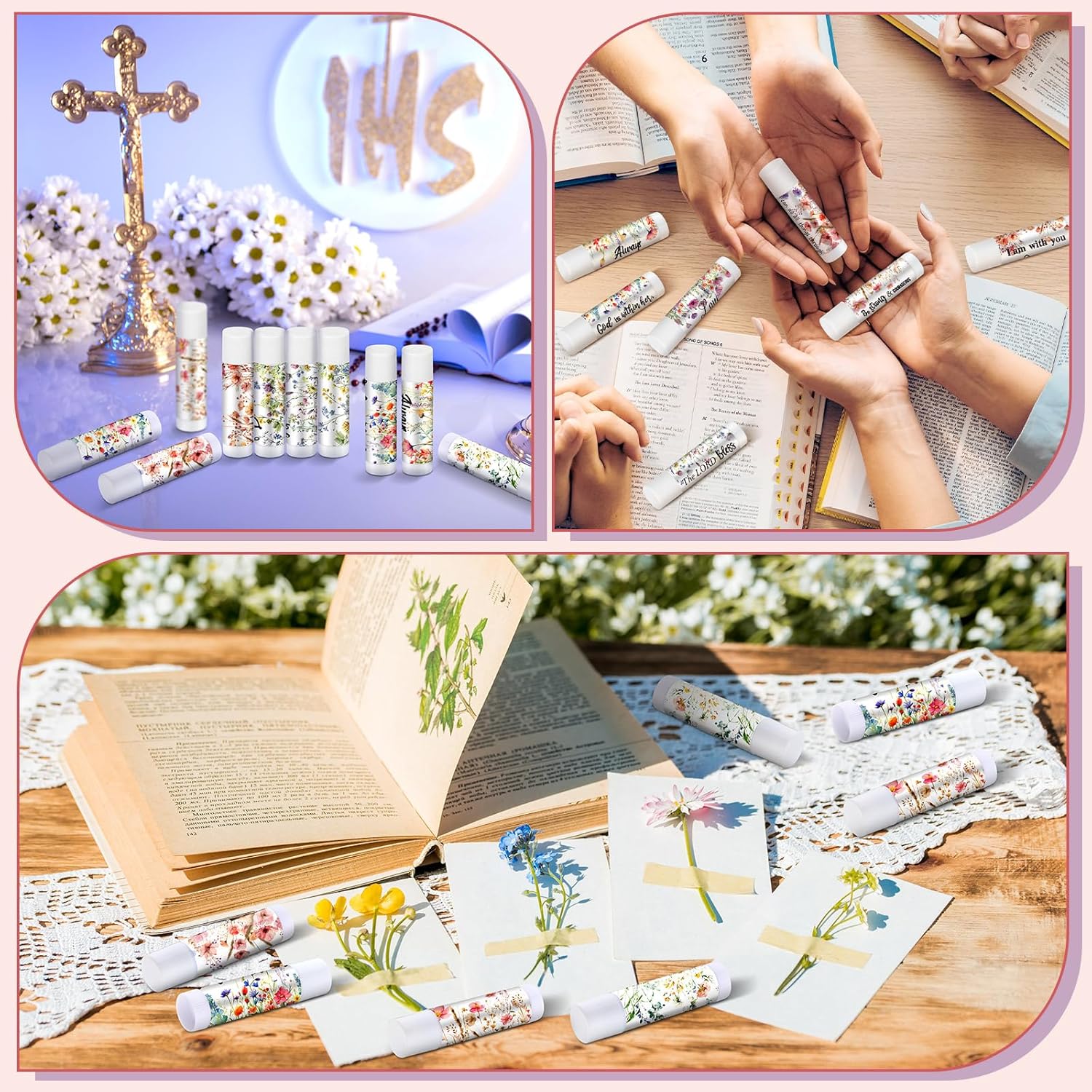 50 Pack Christian Religious Gifts Bulk Lip Balms for Women Men Church Party Favors Bulk Bible Verse Lip Balm with Scripture Inspirational Gifts for Coworkers Staff Employee (Wildflower)