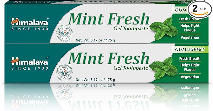 Himalaya Mint Fresh Gel Toothpaste, Fluoride Free to Reduce Plaque & Brighten Teeth, 6.17 oz, 2 Pack