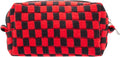 PAZIMIIK Checkered Makeup Bag for Purse Portable Zipper Make Up Pouch Small Cosmetic Case for Travel Accessories (Red Black)