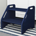 AMBIRD Wooden Step Stool, Two Step Stools Toddler 300 lbs Capacity with Safety Non-Slip Pads and Handles, Bamboo Step Stool for Bathroom, Kitchen Dual Height Step Stools for Kids (Navy Blue)