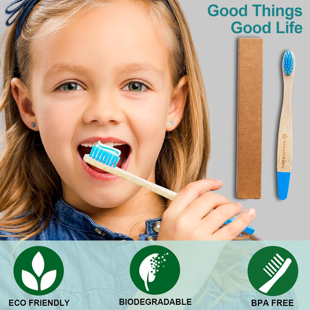 Kids Bamboo Toothbrushes 5 Pack, Children's Toothbrush Soft Bristles Eco Friendly Biodegradable Wooden Handle Tooth Brush