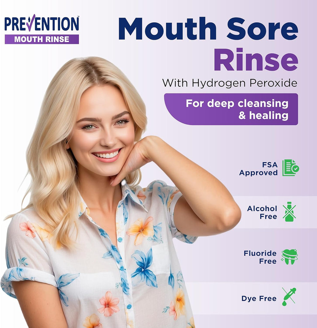 Prevention Mouth Sore Mouth Rinse, Canker Sore Treatment, Oral Pain Relief Mouthwash for Ulcers and Sores, Braces, with Hydrogen Peroxide, Alcohol-Free, Fluoride Free, 16 oz, Soothing Mint, 1 Pack